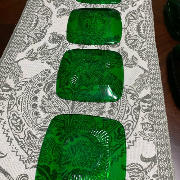 Anchor, hocking, green, depression, and glass, rare. Set of four salad plates. - Picture 5 of 5